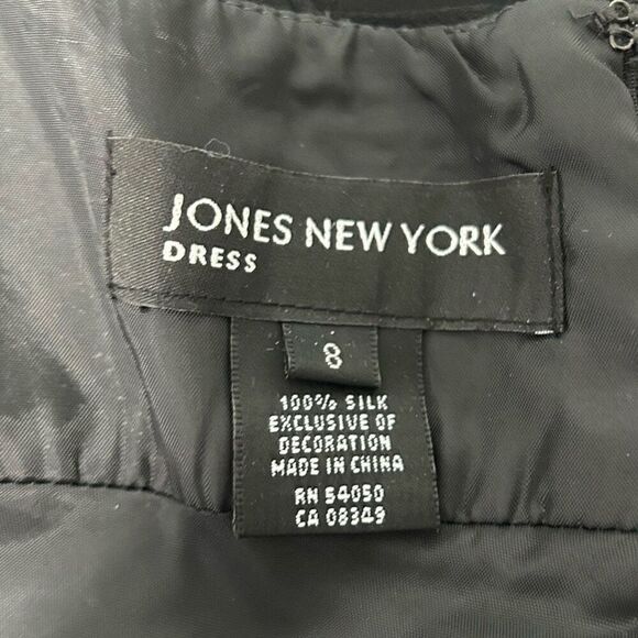 Vintage Jones New York NWT 100% Silk Black V Neck Sleeveless Midi Dress Sz 8 Y2K - Picture 8 of 13